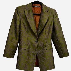 Tahari blazer olive green and purple flowers fitted size 2